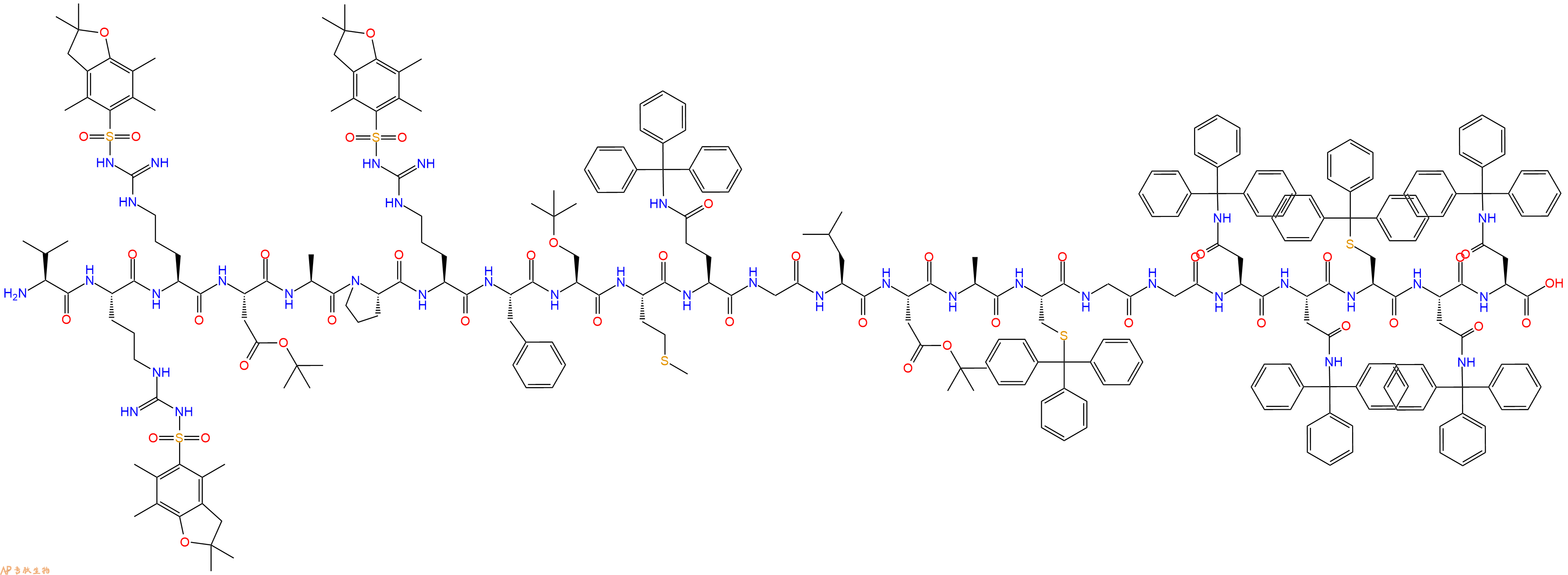 专肽生物产品H2N-Val-Arg(Pbf)-Arg(Pbf)-Asp(OtBu)-Ala-Pro-Arg(Pbf)-Phe-Ser(tBu)-Met-Gln(Trt)-Gly-Leu-Asp(OtBu)-Ala-Cys(Trt)-Gly-Gly-Asn(Trt)-Asn(Trt)-Cys(Trt)-Asn(Trt)-Asn(Trt)-COOH