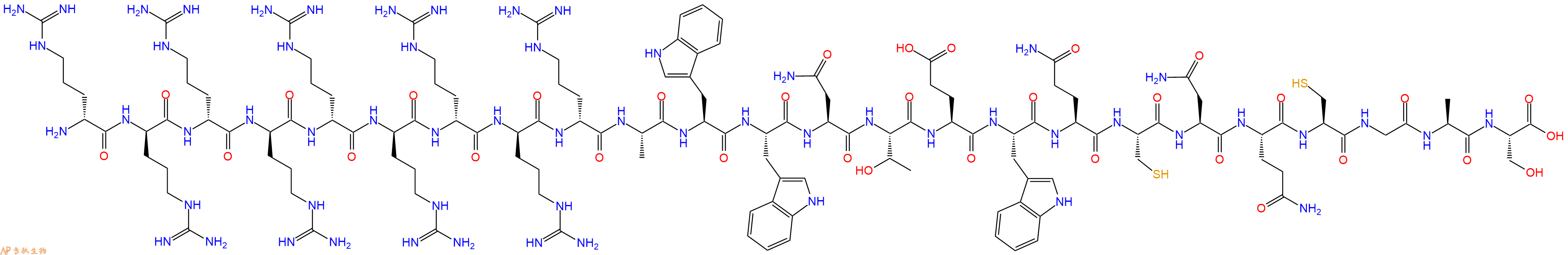 专肽生物产品H2N-DArg-DArg-DArg-DArg-DArg-DArg-DArg-DArg-DArg-Ala-Trp-Trp-Asn-Thr-Glu-Trp-Gln-Cys-Asn-Gln-Cys-Gly-Ala-Ser-COOH