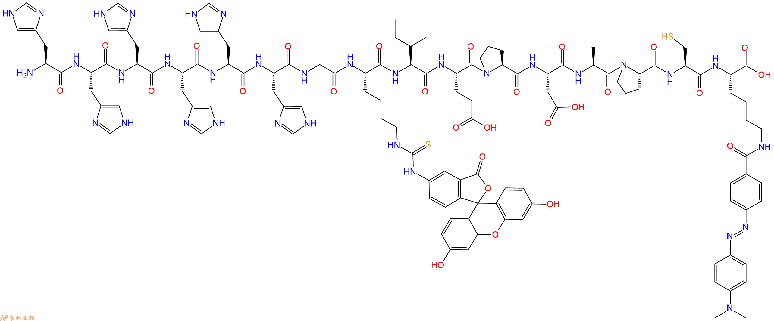 专肽生物产品H2N-His-His-His-His-His-His-Gly-Lys(Fitc)-Ile-Glu-Pro-Asp-Ala-Pro-Cys-Lys(Dabcyl)-COOH