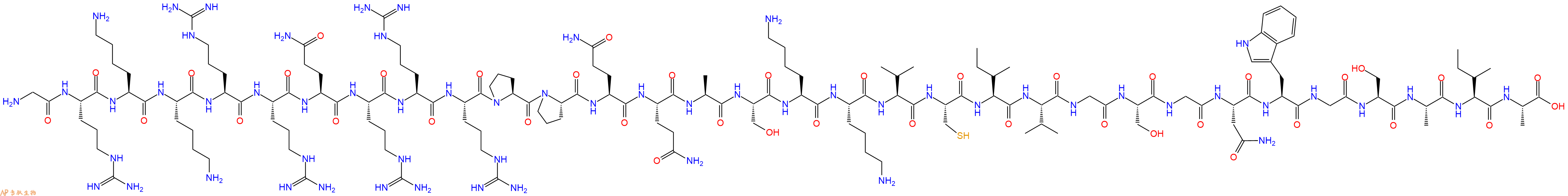 专肽生物产品H2N-Gly-Arg-Lys-Lys-Arg-Arg-Gln-Arg-Arg-Arg-Pro-Pro-Gln-Gln-Ala-Ser-Lys-Lys-Val-Cys-Ile-Val-Gly-Ser-Gly-Asn-Trp-Gly-Ser-Ala-Ile-Ala-COOH