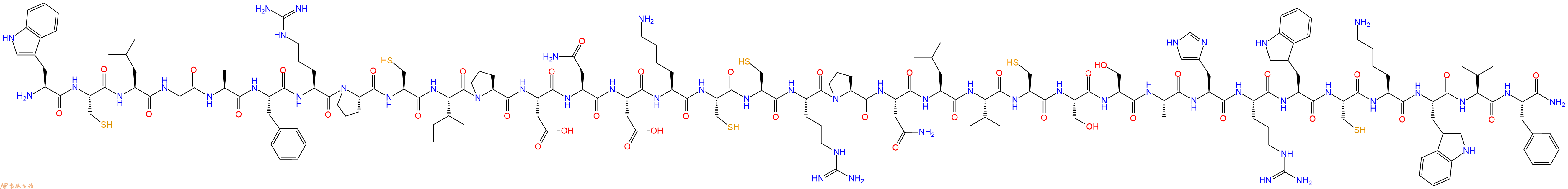 专肽生物产品H2N-Trp-Cys-Leu-Gly-Ala-Phe-Arg-Pro-Cys-Ile-Pro-Asp-Asn-Asp-Lys-Cys-Cys-Arg-Pro-Asn-Leu-Val-Cys-Ser-Ser-Ala-His-Arg-Trp-Cys-Lys-Trp-Val-Phe-NH2