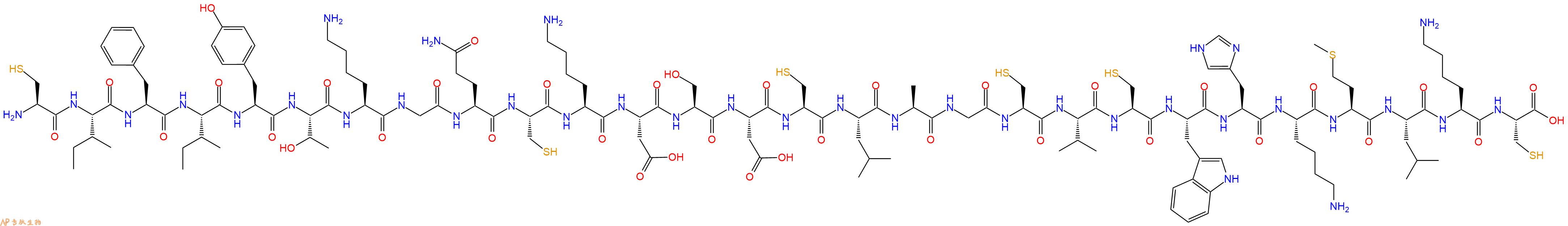 专肽生物产品H2N-Cys-Ile-Phe-Ile-Tyr-Thr-Lys-Gly-Gln-Cys-Lys-Asp-Ser-Asp-Cys-Leu-Ala-Gly-Cys-Val-Cys-Trp-His-Lys-Met-Leu-Lys-Cys-COOH