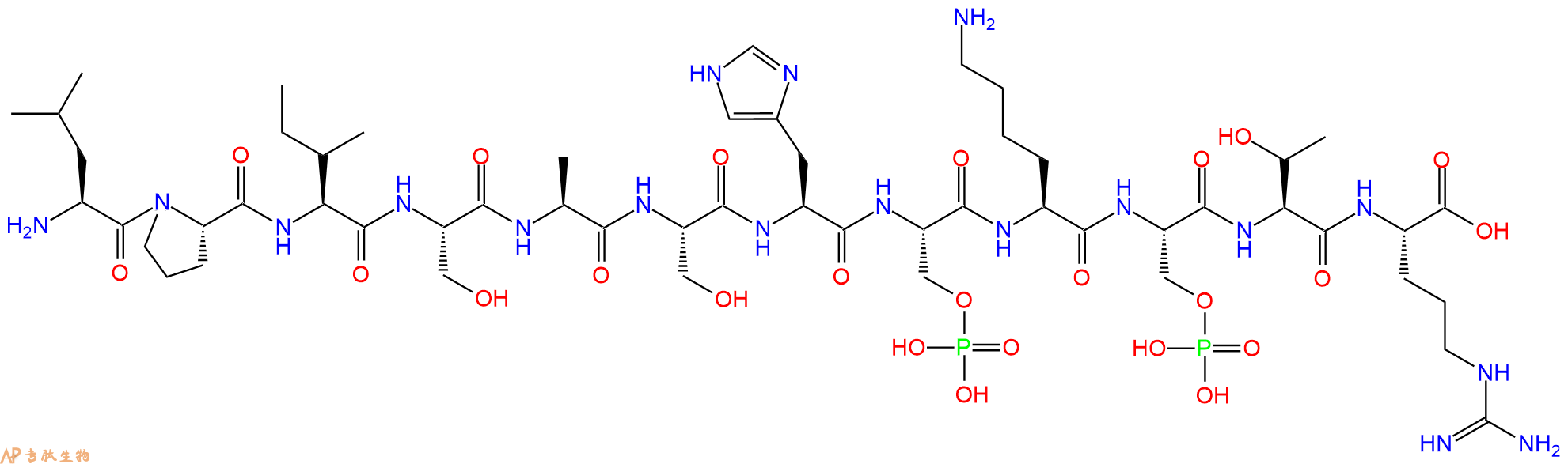 专肽生物产品H2N-Leu-Pro-Ile-Ser-Ala-Ser-His-Ser(PO3H2)-Lys-Ser(PO3H2)-Thr-Arg-COOH