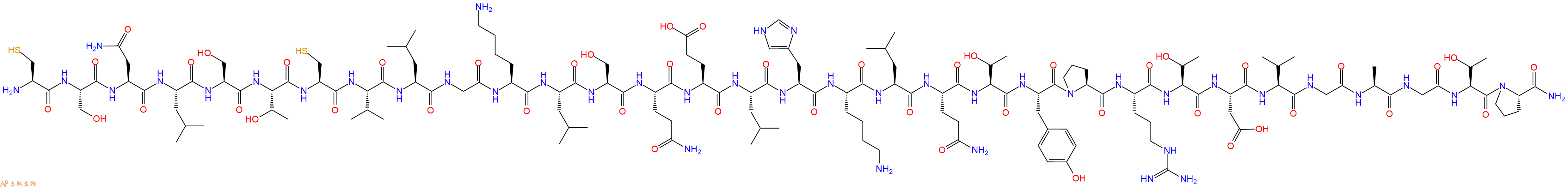 专肽生物产品H2N-Cys-Ser-Asn-Leu-Ser-Thr-Cys-Val-Leu-Gly-Lys-Leu-Ser-Gln-Glu-Leu-His-Lys-Leu-Gln-Thr-Tyr-Pro-Arg-Thr-Asp-Val-Gly-Ala-Gly-Thr-Pro-NH2