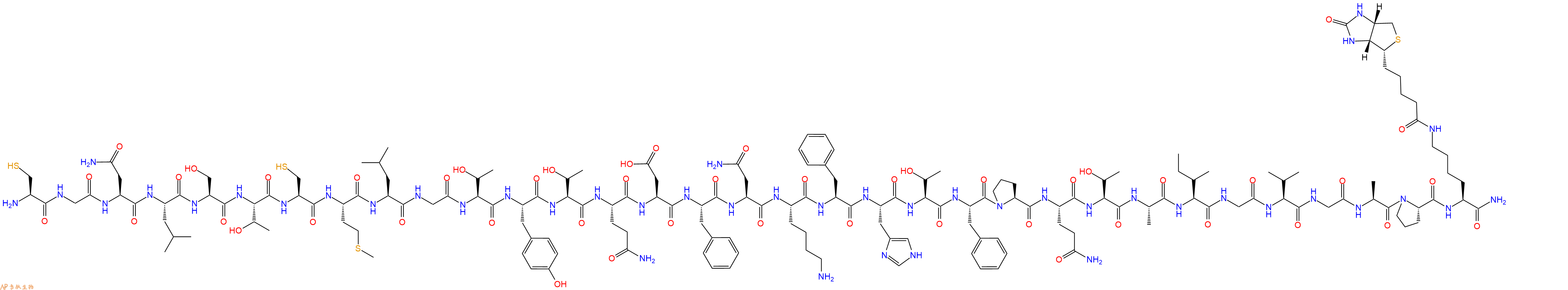 专肽生物产品H2N-Cys-Gly-Asn-Leu-Ser-Thr-Cys-Met-Leu-Gly-Thr-Tyr-Thr-Gln-Asp-Phe-Asn-Lys-Phe-His-Thr-Phe-Pro-Gln-Thr-Ala-Ile-Gly-Val-Gly-Ala-Pro-Lys(Biotin)-NH2