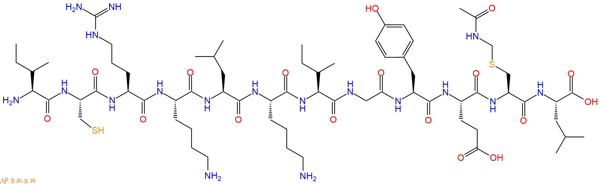 专肽生物产品H2N-Ile-Cys-Arg-Lys-Leu-Lys-Ile-Gly-Tyr-Glu-Cys(Acm)-Leu-COOH