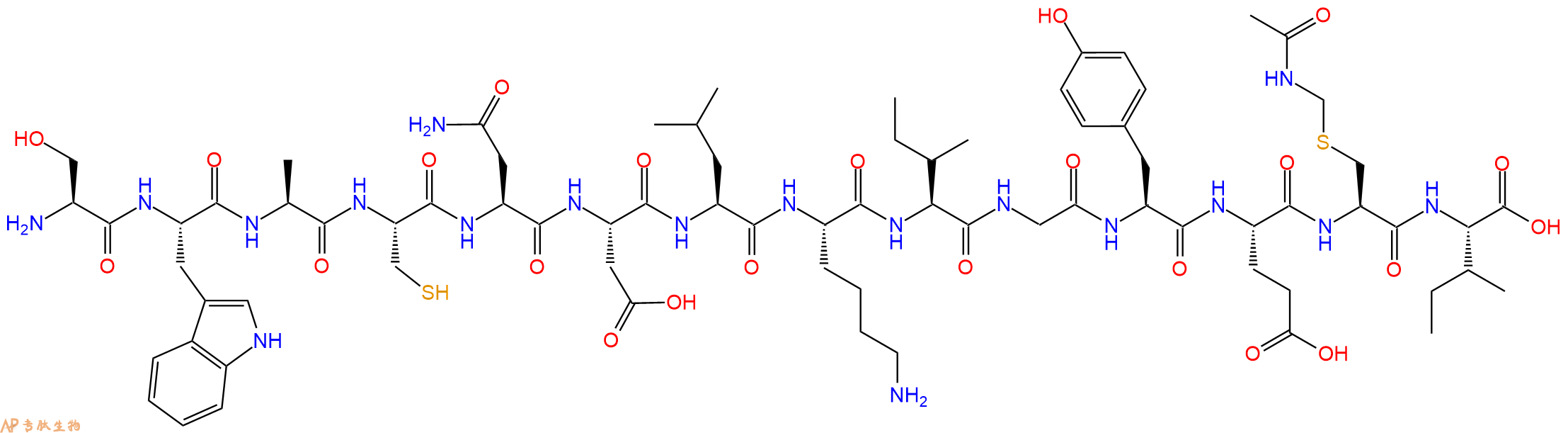 专肽生物产品H2N-Ser-Trp-Ala-Cys-Asn-Asp-Leu-Lys-Ile-Gly-Tyr-Glu-Cys(Acm)-Ile-COOH