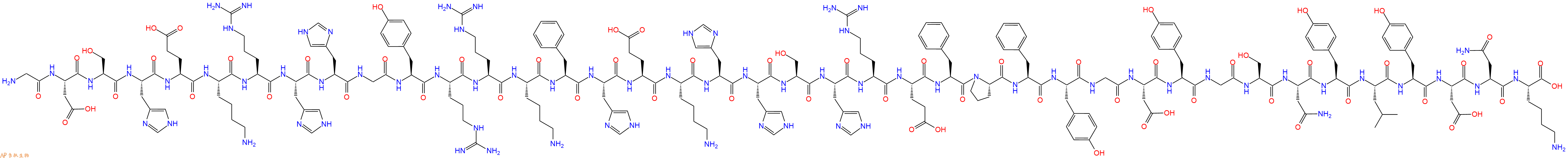 专肽生物产品H2N-Gly-Asp-Ser-His-Glu-Lys-Arg-His-His-Gly-Tyr-Arg-Arg-Lys-Phe-His-Glu-Lys-His-His-Ser-His-Arg-Glu-Phe-Pro-Phe-Tyr-Gly-Asp-Tyr-Gly-Ser-Asn-Tyr-Leu-Tyr-Asp-Asn-Lys-COOH