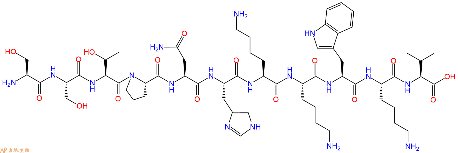 专肽生物产品H2N-Ser-Ser-Thr-Pro-Asn-His-Lys-Lys-Trp-Lys-Val-COOH