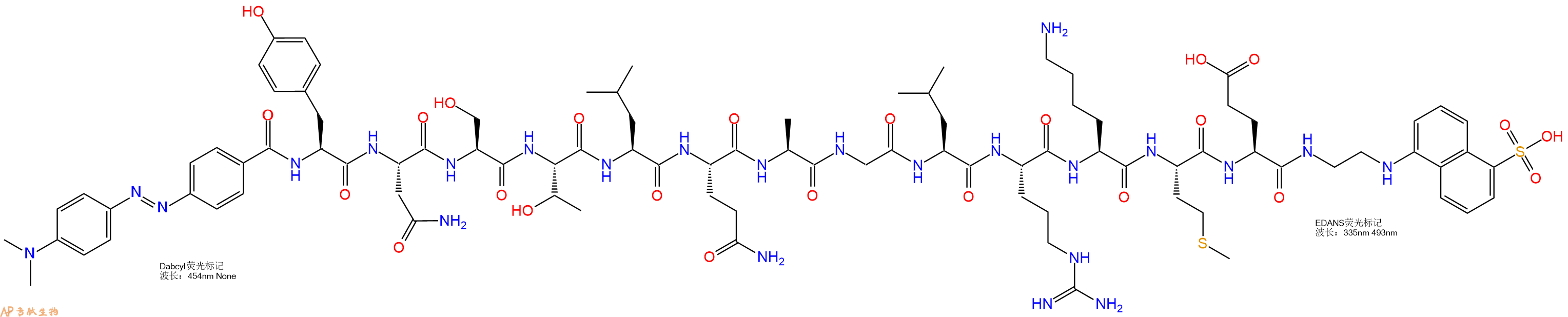 专肽生物产品DABCYL-Tyr-Asn-Ser-Thr-Leu-Gln-Ala-Gly-Leu-Arg-Lys-Met-Glu-EDANS
