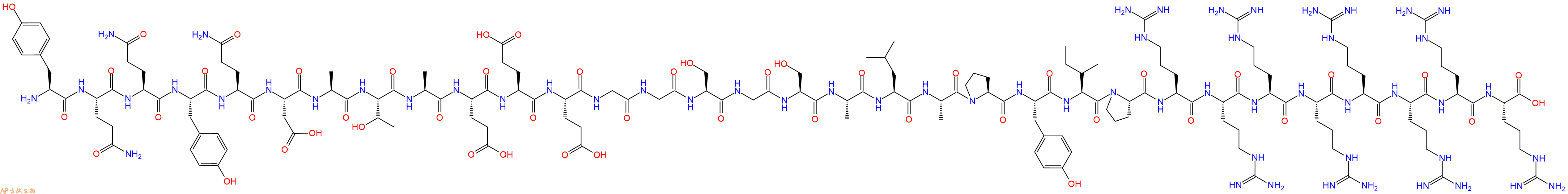 专肽生物产品H2N-Tyr-Gln-Gln-Tyr-Gln-Asp-Ala-Thr-Ala-Glu-Glu-Glu-Gly-Gly-Ser-Gly-Ser-Ala-Leu-Ala-Pro-Tyr-Ile-Pro-Arg-Arg-Arg-Arg-Arg-Arg-Arg-Arg-COOH