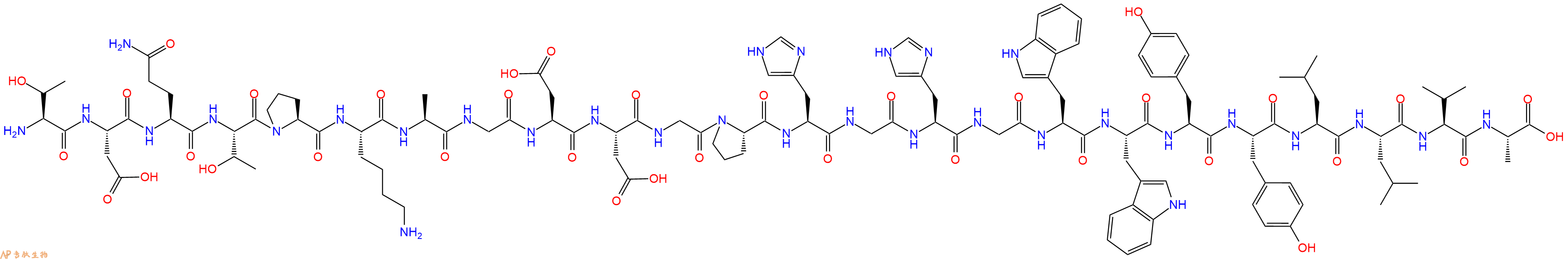 专肽生物产品H2N-Thr-Asp-Gln-Thr-Pro-Lys-Ala-Gly-Asp-Asp-Gly-Pro-His-Gly-His-Gly-Trp-Trp-Tyr-Tyr-Leu-Leu-Val-Ala-COOH