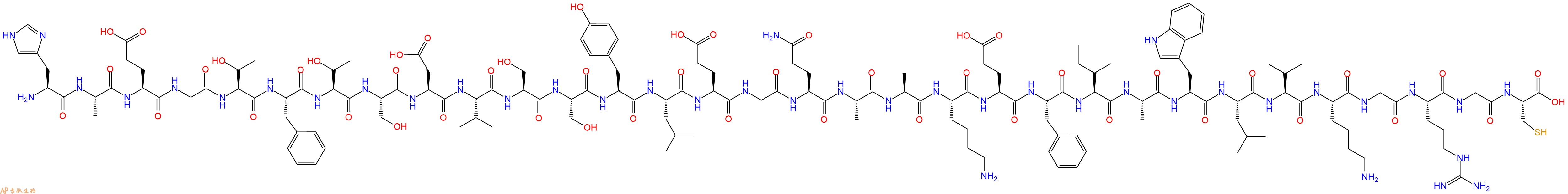 专肽生物产品H2N-His-Ala-Glu-Gly-Thr-Phe-Thr-Ser-Asp-Val-Ser-Ser-Tyr-Leu-Glu-Gly-Gln-Ala-Ala-Lys-Glu-Phe-Ile-Ala-Trp-Leu-Val-Lys-Gly-Arg-Gly-Cys-COOH