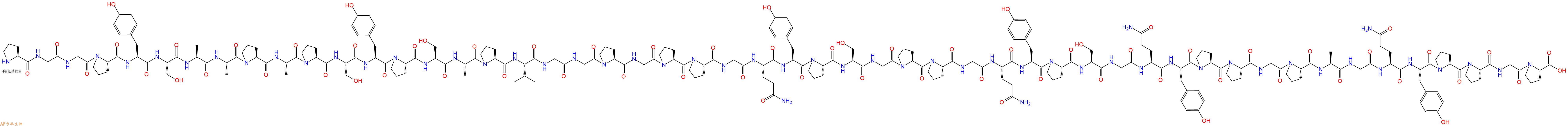 专肽生物产品H2N-Pro-Gly-Gly-Pro-Tyr-Ser-Ala-Ala-Pro-Ala-Pro-Ser-Tyr-Pro-Ser-Ala-Pro-Val-Gly-Gly-Pro-Gly-Pro-Pro-Gly-Gln-Tyr-Pro-Ser-Gly-Pro-Pro-Gly-Gln-Tyr-Pro-Ser-Gly-Gln-Tyr-Pro-Pro-Gly-Pro-Ala-Gly-Gln-Tyr-Pro-Pro-Gly-Pro-COOH