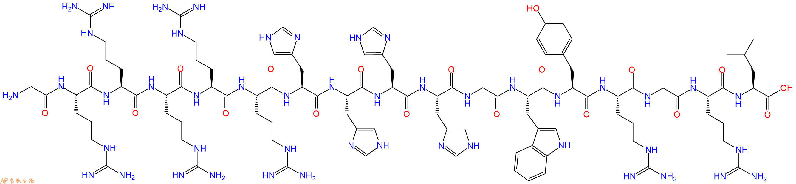 专肽生物产品H2N-Gly-Arg-Arg-Arg-Arg-Arg-His-His-His-His-Gly-Trp-Tyr-Arg-Gly-Arg-Leu-COOH