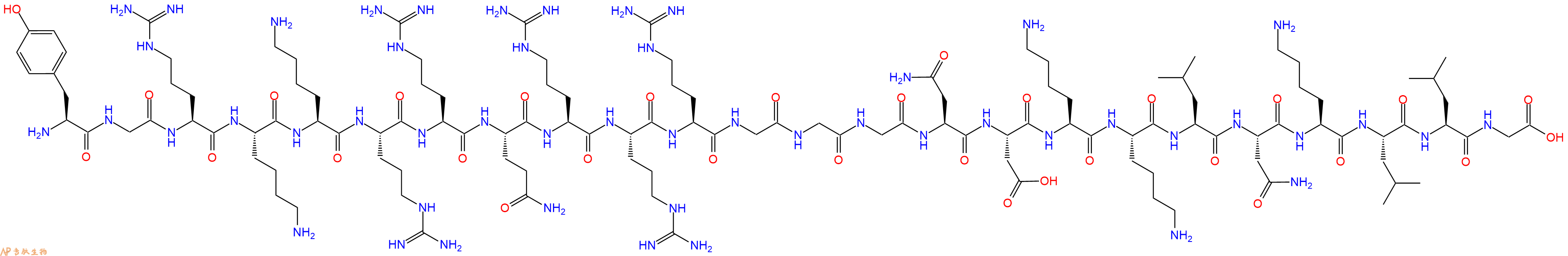 专肽生物产品H2N-Tyr-Gly-Arg-Lys-Lys-Arg-Arg-Gln-Arg-Arg-Arg-Gly-Gly-Gly-Asn-Asp-Lys-Lys-Leu-Asn-Lys-Leu-Leu-Gly-COOH