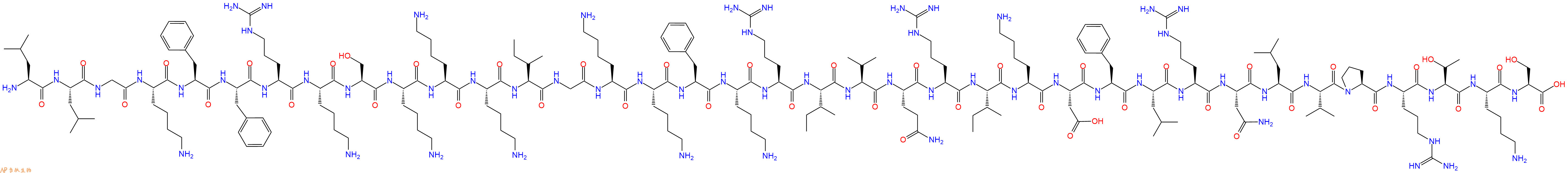 专肽生物产品H2N-Leu-Leu-Gly-Lys-Phe-Phe-Arg-Lys-Ser-Lys-Lys-Lys-Ile-Gly-Lys-Lys-Phe-Lys-Arg-Ile-Val-Gln-Arg-Ile-Lys-Asp-Phe-Leu-Arg-Asn-Leu-Val-Pro-Arg-Thr-Lys-Ser-COOH