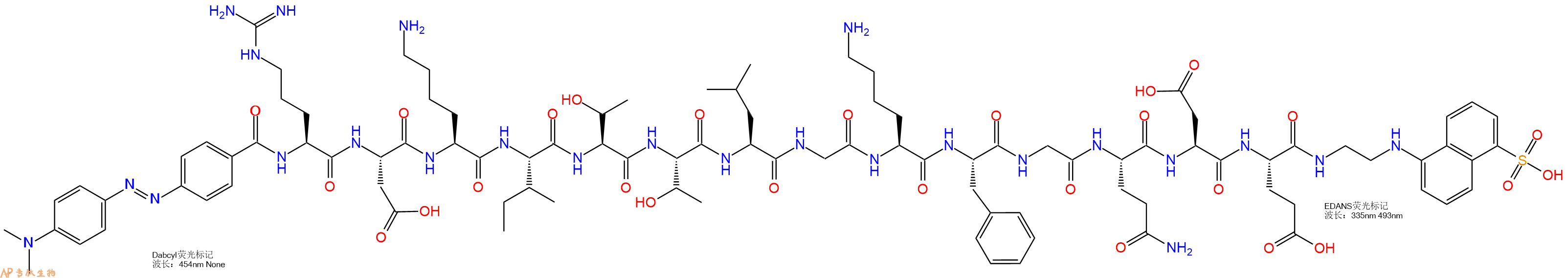 专肽生物产品DABCYL-Arg-Asp-Lys-Ile-Thr-Thr-Leu-Gly-Lys-Phe-Gly-Gln-Asp-Glu-EDANS