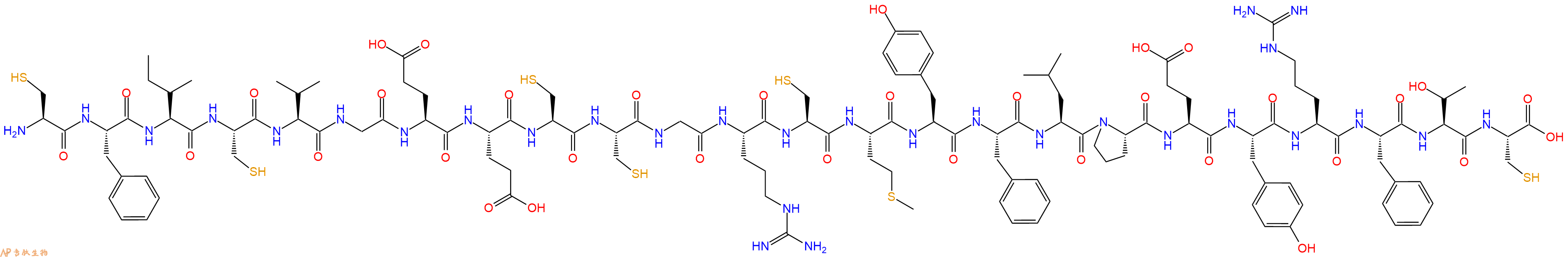 专肽生物产品H2N-Cys-Phe-Ile-Cys-Val-Gly-Glu-Glu-Cys-Cys-Gly-Arg-Cys-Met-Tyr-Phe-Leu-Pro-Glu-Tyr-Arg-Phe-Thr-Cys-OH