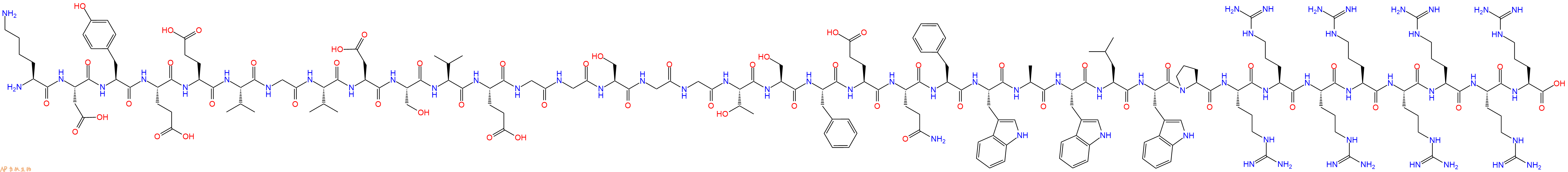 专肽生物产品H2N-Lys-Asp-Tyr-Glu-Glu-Val-Gly-Val-Asp-Ser-Val-Glu-Gly-Gly-Ser-Gly-Gly-Thr-Ser-Phe-Glu-Gln-Phe-Trp-Ala-Trp-Leu-Trp-Pro-Arg-Arg-Arg-Arg-Arg-Arg-Arg-Arg-OH