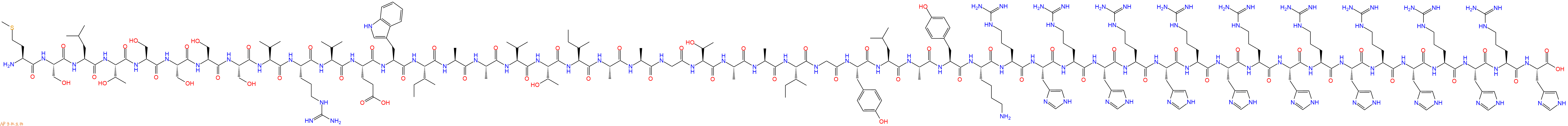 专肽生物产品H2N-Met-Ser-Leu-Thr-Ser-Ser-Ser-Ser-Val-Arg-Val-Glu-Trp-Ile-Ala-Ala-Val-Thr-Ile-Ala-Ala-Gly-Thr-Ala-Ala-Ile-Gly-Tyr-Leu-Ala-Tyr-Lys-Arg-His-Arg-His-Arg-His-Arg-His-Arg-His-Arg-His-Arg-His-Arg-His-Arg-His-OH