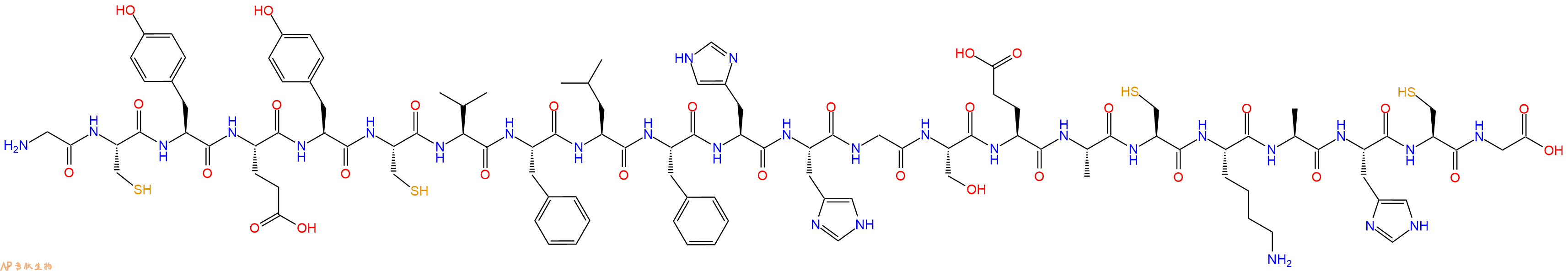 专肽生物产品H2N-Gly-Cys-Tyr-Glu-Tyr-Cys-Val-Phe-Leu-Phe-His-His-Gly-Ser-Glu-Ala-Cys-Lys-Ala-His-Cys-Gly-OH
