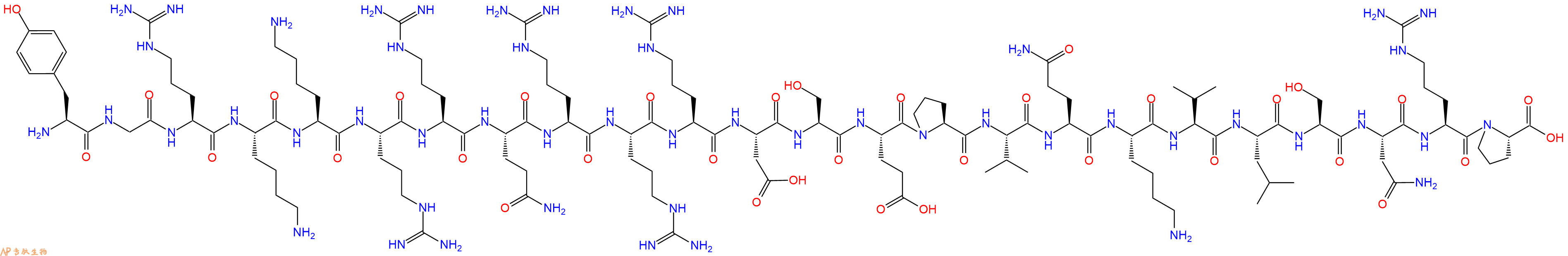 专肽生物产品H2N-Tyr-Gly-Arg-Lys-Lys-Arg-Arg-Gln-Arg-Arg-Arg-Asp-Ser-Glu-Pro-Val-Gln-Lys-Val-Leu-Ser-Asn-Arg-Pro-OH