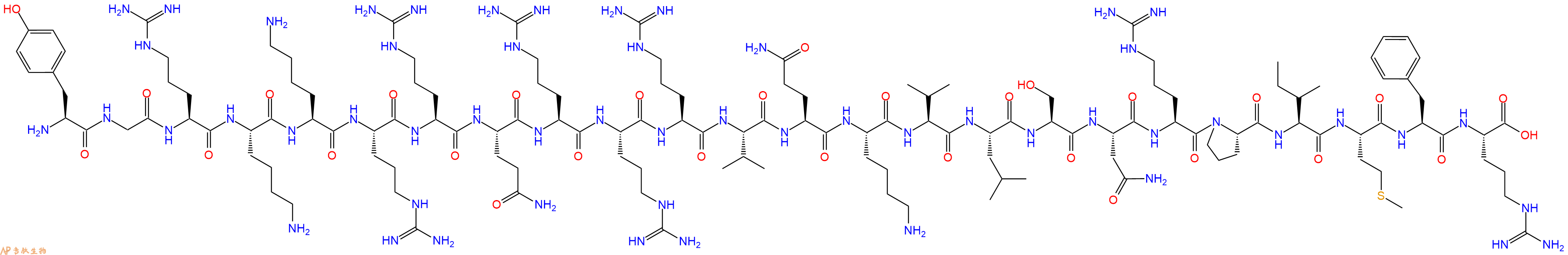 专肽生物产品H2N-Tyr-Gly-Arg-Lys-Lys-Arg-Arg-Gln-Arg-Arg-Arg-Val-Gln-Lys-Val-Leu-Ser-Asn-Arg-Pro-Ile-Met-Phe-Arg-OH