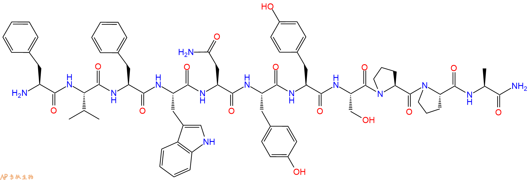 专肽生物产品H2N-Phe-Val-Phe-Trp-Asn-Tyr-Tyr-Ser-Pro-Pro-Ala-NH2