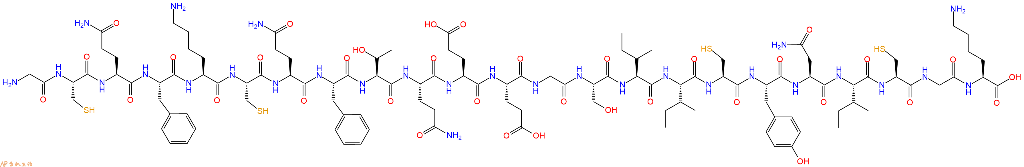 专肽生物产品H2N-Gly-Cys-Gln-Phe-Lys-Cys-Gln-Phe-Thr-Gln-Glu-Glu-Gly-Ser-Ile-Ile-Cys-Tyr-Asn-Ile-Cys-Gly-Lys-OH