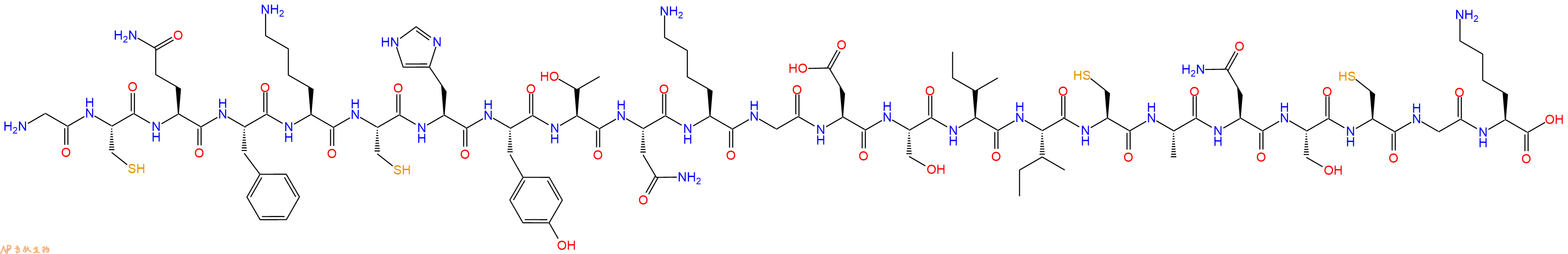 专肽生物产品H2N-Gly-Cys-Gln-Phe-Lys-Cys-His-Tyr-Thr-Asn-Lys-Gly-Asp-Ser-Ile-Ile-Cys-Ala-Asn-Ser-Cys-Gly-Lys-OH