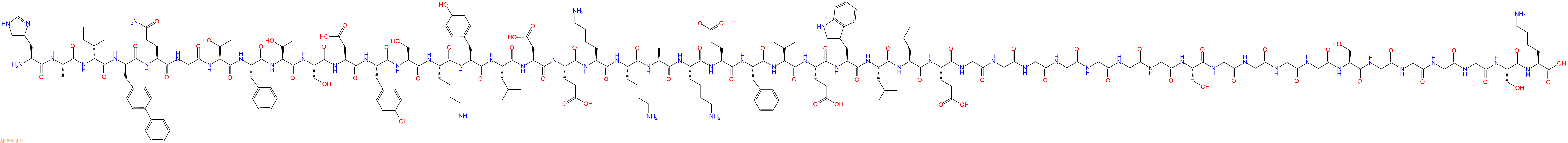 专肽生物产品H2N-His-Ala-DIle-DBip-Gln-Gly-Thr-Phe-Thr-Ser-Asp-Tyr-Ser-Lys-Tyr-Leu-Asp-Glu-Lys-Lys-Ala-Lys-Glu-Phe-Val-Glu-Trp-Leu-Leu-Glu-Gly-Gly-Gly-Gly-Gly-Gly-Gly-Ser-Gly-Gly-Gly-Gly-Ser-Gly-Gly-Gly-Gly-Ser-Lys-OH