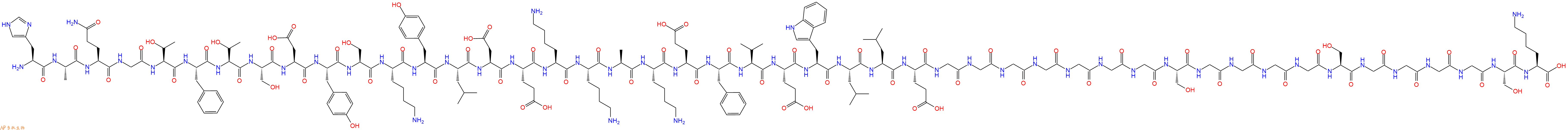 专肽生物产品H2N-His-Ala-Gln-Gly-Thr-Phe-Thr-Ser-Asp-Tyr-Ser-Lys-Tyr-Leu-Asp-Glu-Lys-Lys-Ala-Lys-Glu-Phe-Val-Glu-Trp-Leu-Leu-Glu-Gly-Gly-Gly-Gly-Gly-Gly-Gly-Ser-Gly-Gly-Gly-Gly-Ser-Gly-Gly-Gly-Gly-Ser-Lys-OH