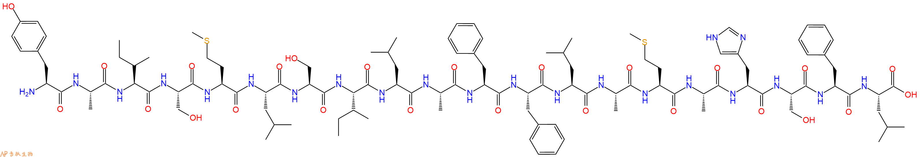 专肽生物产品H2N-Tyr-Ala-Ile-Ser-Met-Leu-Ser-Ile-Leu-Ala-Phe-Phe-Leu-Ala-Met-Ala-His-Ser-Phe-Leu-OH
