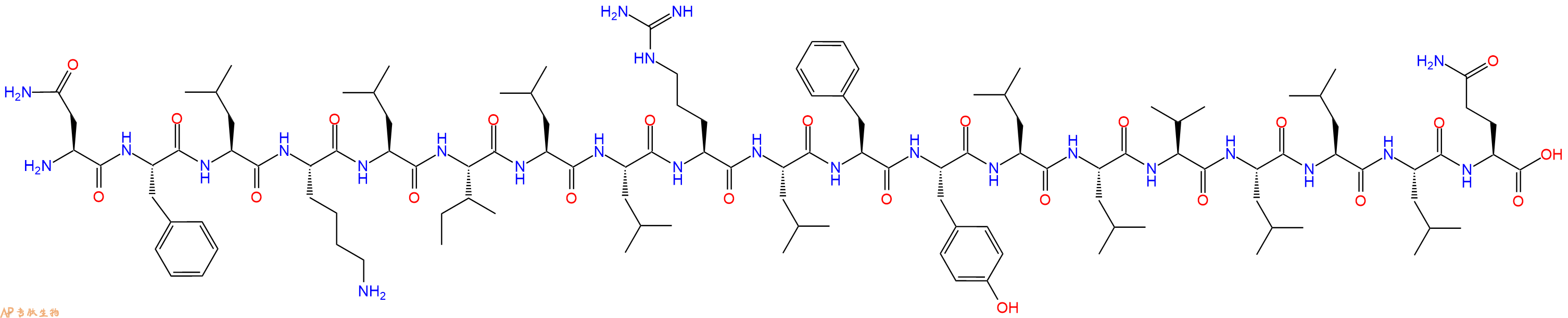 专肽生物产品H2N-Asn-Phe-Leu-Lys-Leu-Ile-Leu-Leu-Arg-Leu-Phe-Tyr-Leu-Leu-Val-Leu-Leu-Leu-Gln-OH