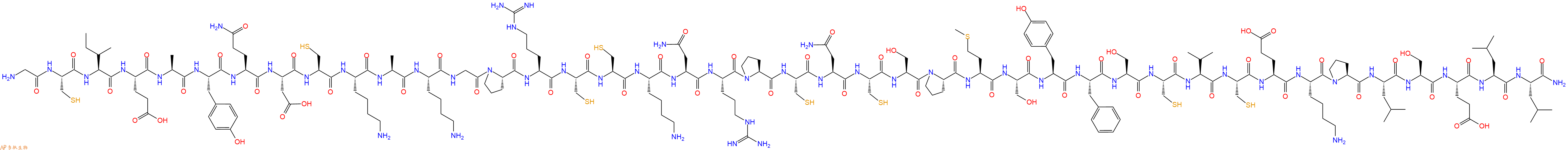 专肽生物产品H2N-Gly-Cys-Ile-Glu-Ala-Tyr-Gln-Asp-Cys-Lys-Ala-Lys-Gly-Pro-Arg-Cys-Cys-Lys-Asn-Arg-Pro-Cys-Asn-Cys-Ser-Pro-Met-Ser-Tyr-Phe-Ser-Cys-Val-Cys-Glu-Lys-Pro-Leu-Ser-Glu-Leu-Leu-NH2
