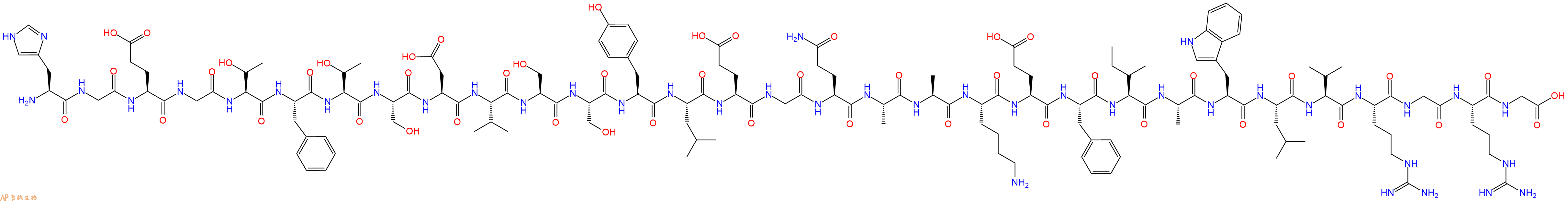 专肽生物产品H2N-His-Gly-Glu-Gly-Thr-Phe-Thr-Ser-Asp-Val-Ser-Ser-Tyr-Leu-Glu-Gly-Gln-Ala-Ala-Lys-Glu-Phe-Ile-Ala-Trp-Leu-Val-Arg-Gly-Arg-Gly-OH