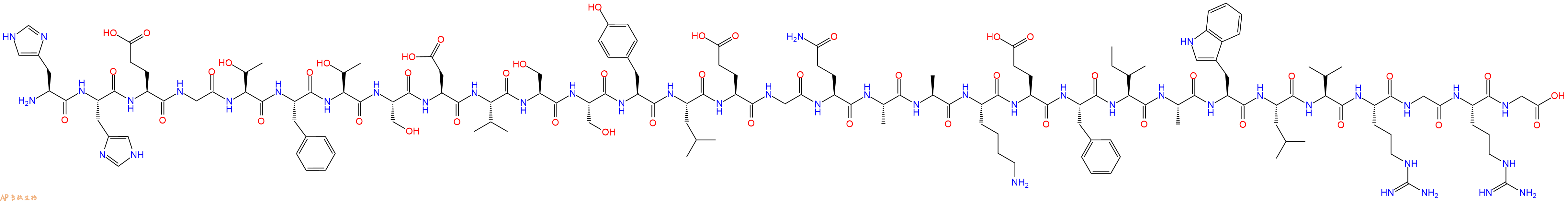 专肽生物产品H2N-His-His-Glu-Gly-Thr-Phe-Thr-Ser-Asp-Val-Ser-Ser-Tyr-Leu-Glu-Gly-Gln-Ala-Ala-Lys-Glu-Phe-Ile-Ala-Trp-Leu-Val-Arg-Gly-Arg-Gly-OH