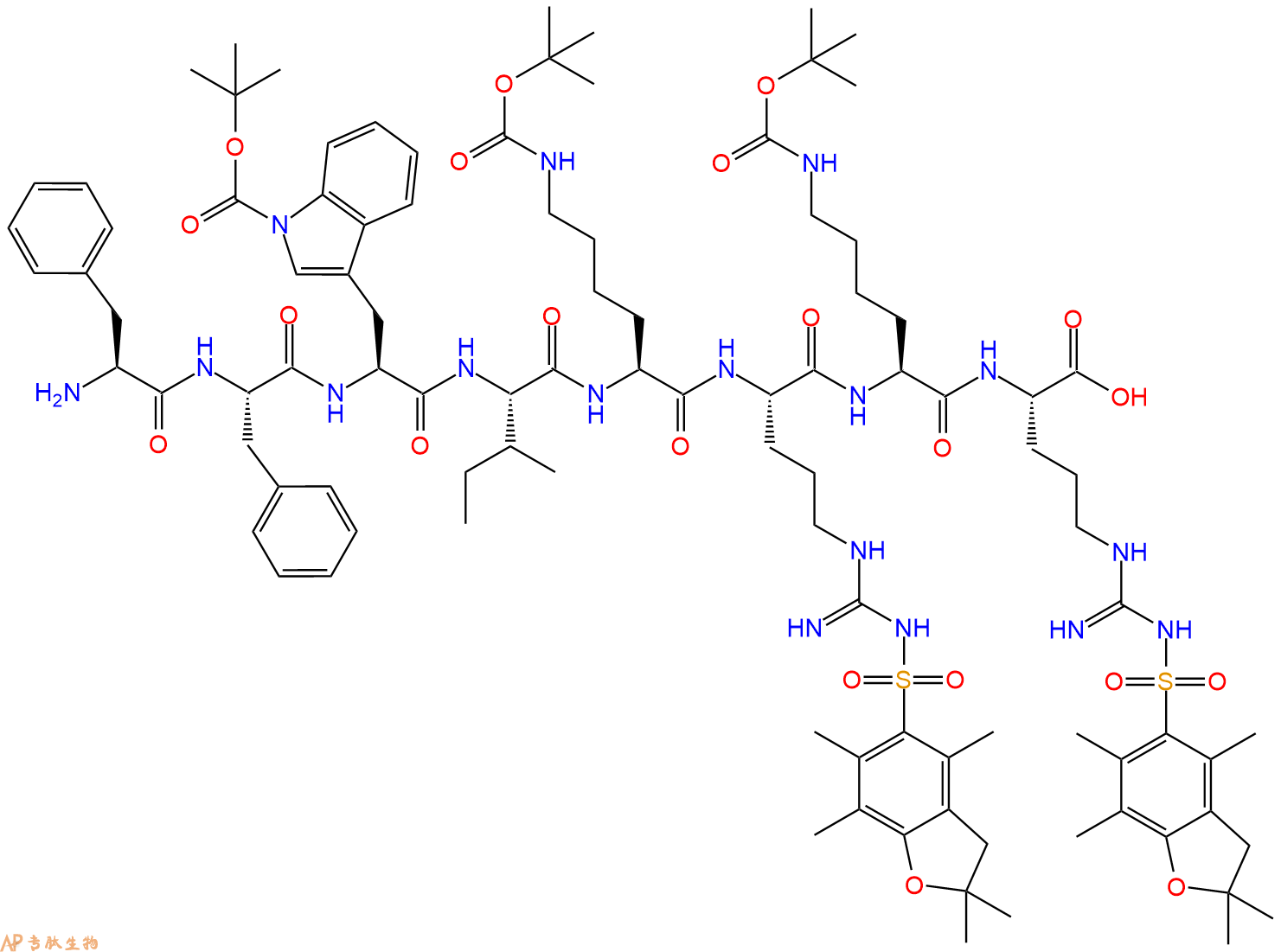 专肽生物产品H2N-Phe-Phe-Trp(Boc)-Ile-Lys(Boc)-Arg(Pbf)-Lys(Boc)-Arg(Pbf)-OH