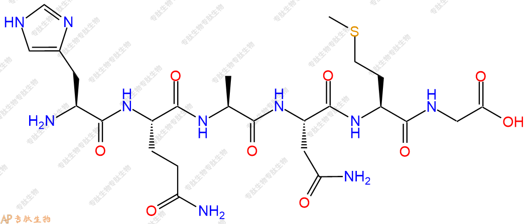 专肽生物产品H2N-His-Gln-Ala-Asn-Met-Gly-OH