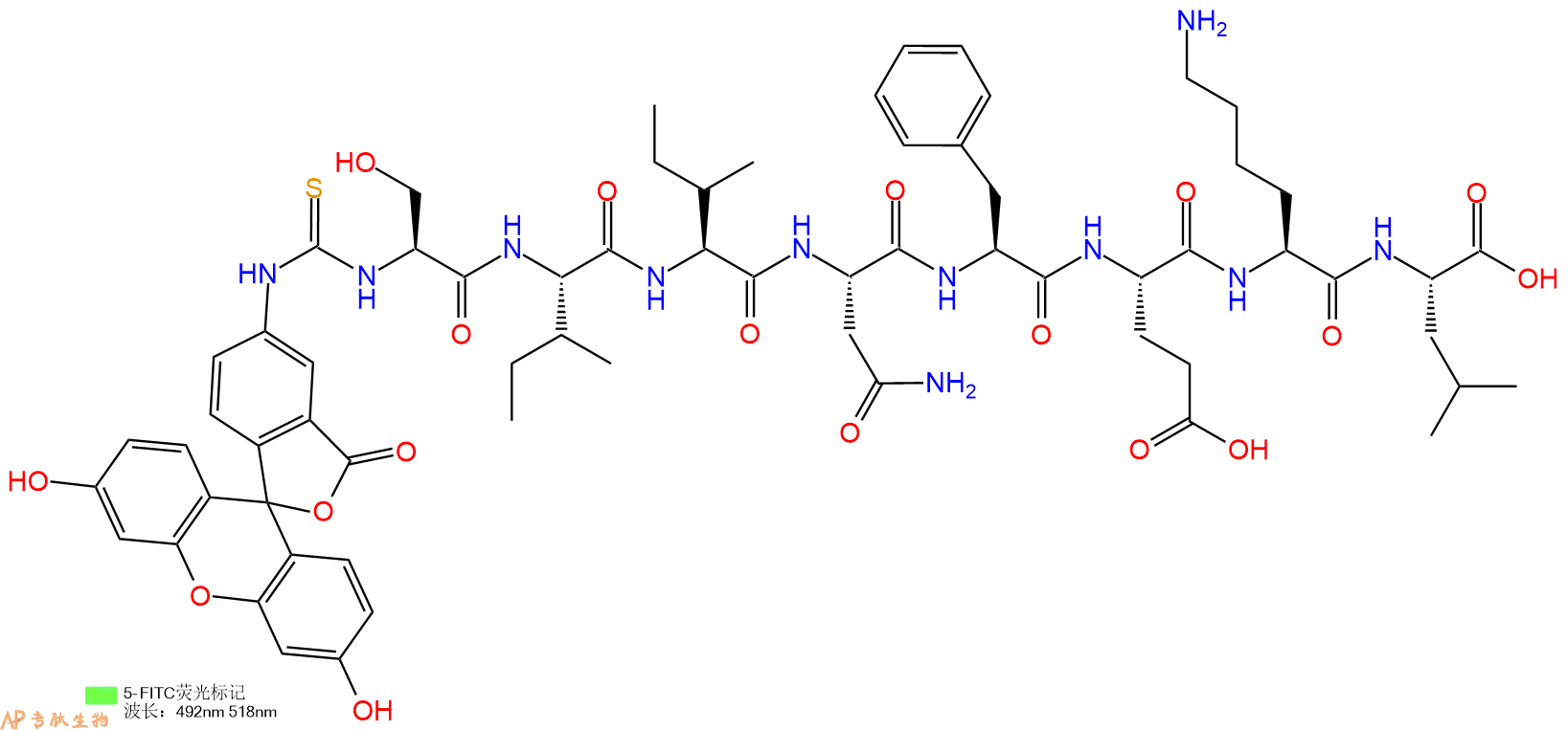 专肽生物产品5FITC-Ser-Ile-Ile-Asn-Phe-Glu-Lys-Leu-OH