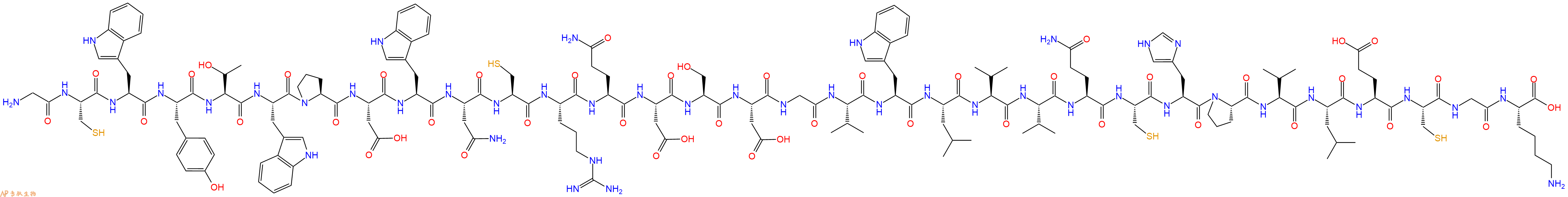 专肽生物产品H2N-Gly-Cys-Trp-Tyr-Thr-Trp-Pro-Asp-Trp-Asn-Cys-Arg-Gln-Asp-Ser-Asp-Gly-Val-Trp-Leu-Val-Val-Gln-Cys-His-Pro-Val-Leu-Glu-Cys-Gly-Lys-OH