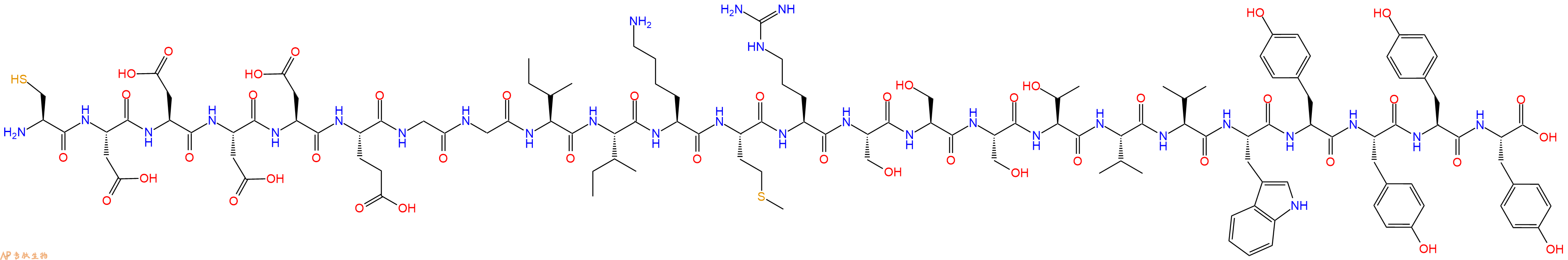 专肽生物产品H2N-Cys-Asp-Asp-Asp-Asp-Glu-Gly-Gly-Ile-Ile-Lys-Met-Arg-Ser-Ser-Ser-Thr-Val-Val-Trp-Tyr-Tyr-Tyr-Tyr-OH