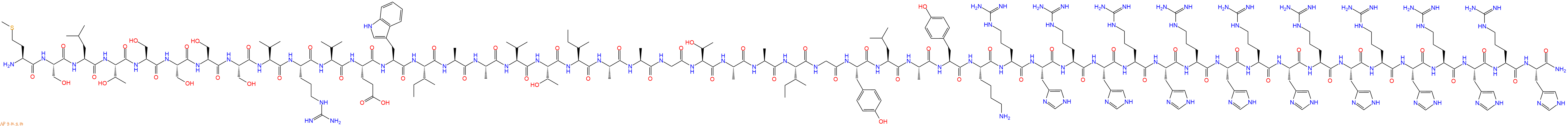 专肽生物产品H2N-Met-Ser-Leu-Thr-Ser-Ser-Ser-Ser-Val-Arg-Val-Glu-Trp-Ile-Ala-Ala-Val-Thr-Ile-Ala-Ala-Gly-Thr-Ala-Ala-Ile-Gly-Tyr-Leu-Ala-Tyr-Lys-Arg-His-Arg-His-Arg-His-Arg-His-Arg-His-Arg-His-Arg-His-Arg-His-Arg-His-NH2