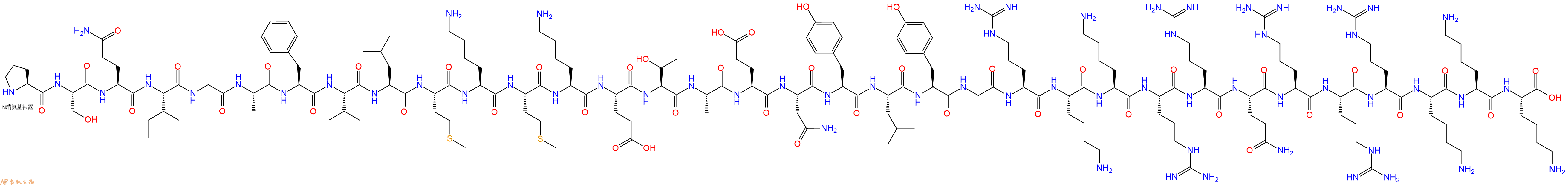 专肽生物产品H2N-Pro-Ser-Gln-Ile-Gly-Ala-Phe-Val-Leu-Met-Lys-Met-Lys-Glu-Thr-Ala-Glu-Asn-Tyr-Leu-Tyr-Gly-Arg-Lys-Lys-Arg-Arg-Gln-Arg-Arg-Arg-Lys-Lys-Lys-OH