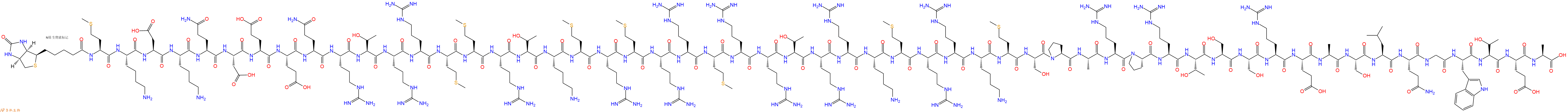 专肽生物产品Biotin-Met-Lys-Asp-Lys-Gln-Asp-Glu-Glu-Gln-Arg-Thr-Arg-Arg-Met-Met-Arg-Thr-Lys-Met-Arg-Met-Arg-Arg-Met-Arg-Arg-Thr-Arg-Arg-Lys-Met-Arg-Arg-Lys-Met-Ser-Pro-Ala-Arg-Pro-Arg-Thr-Ser-Ser-Arg-Glu-Ala-Ser-Leu-Gln-Gly-Trp-Thr-Glu-Ala-OH