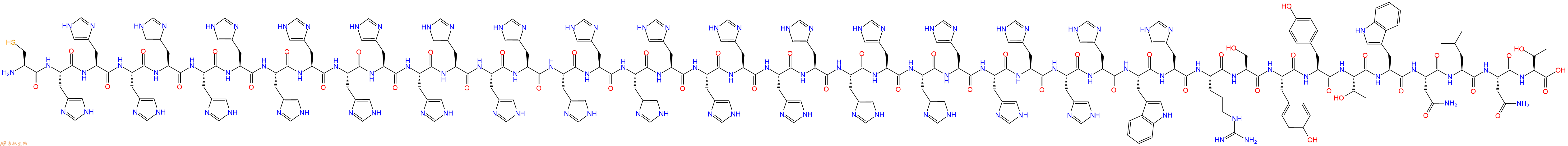 专肽生物产品H2N-Cys-His-His-His-His-His-His-His-His-His-His-His-His-His-His-His-His-His-His-His-His-His-His-His-His-His-His-His-His-His-His-Trp-His-Arg-Ser-Tyr-Tyr-Thr-Trp-Asn-Leu-Asn-Thr-OH