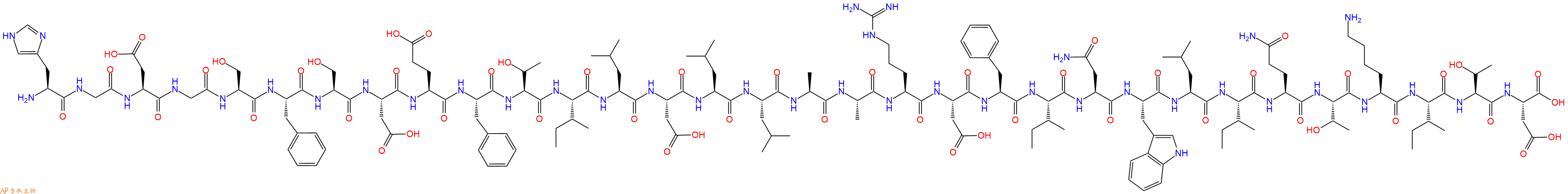 专肽生物产品H2N-His-Gly-Asp-Gly-Ser-Phe-Ser-Asp-Glu-Phe-Thr-Ile-Leu-Asp-Leu-Leu-Ala-Ala-Arg-Asp-Phe-Ile-Asn-Trp-Leu-Ile-Gln-Thr-Lys-Ile-Thr-Asp-OH