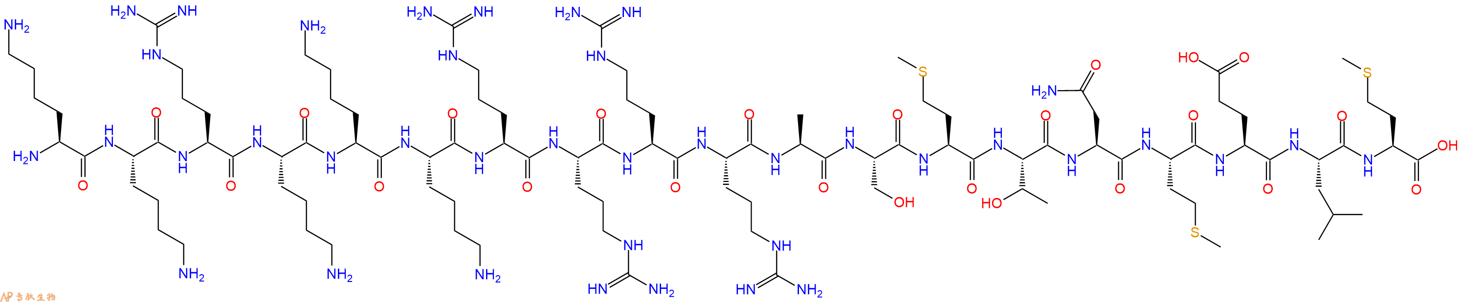 专肽生物产品H2N-Lys-Lys-Arg-Lys-Lys-Lys-Arg-Arg-Arg-Arg-Ala-Ser-Met-Thr-Asn-Met-Glu-Leu-Met-OH
