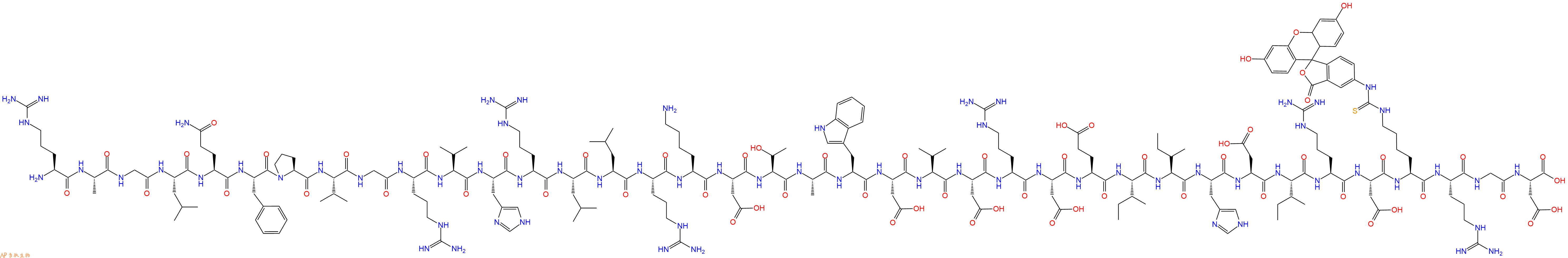 专肽生物产品H2N-Arg-Ala-Gly-Leu-Gln-Phe-Pro-Val-Gly-Arg-Val-His-Arg-Leu-Leu-Arg-Lys-Asp-Thr-Ala-Trp-Asp-Val-Asp-Arg-Asp-Glu-Ile-Ile-His-Asp-Ile-Arg-Asp-Lys(FITC)-Arg-Gly-Asp-OH